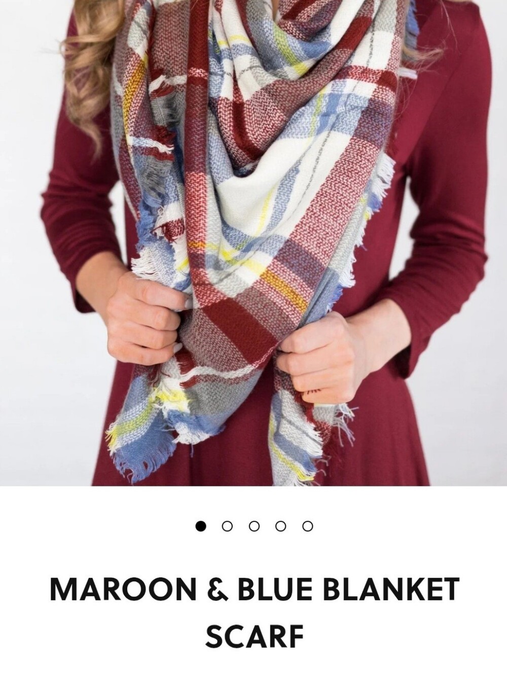 Maroon & Blue Plaid Super Soft Blanket Scarf Wrap